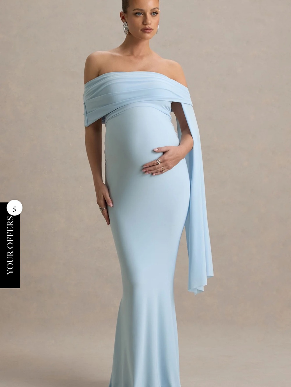 Off-Shoulder Light Blue Maternity Maxi Gown - Picture 1 of 6